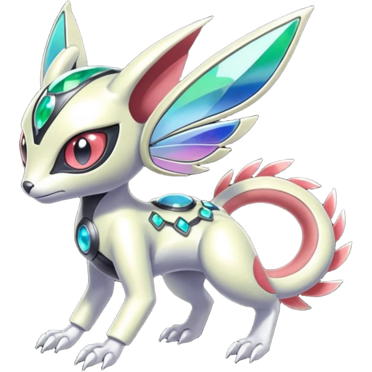 Shiny Colorful Futuristic Cyber-Vernid-Trico-Meloetta-Latias-Koraidon-Peppercat-Protogen-Pokémon-Digimon-Fakémon-fusion-hybrid-creature emoji