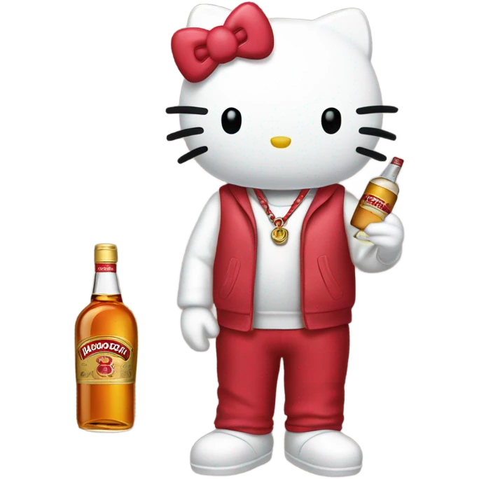  hello Kitty holding a bottle of Hennessy emoji