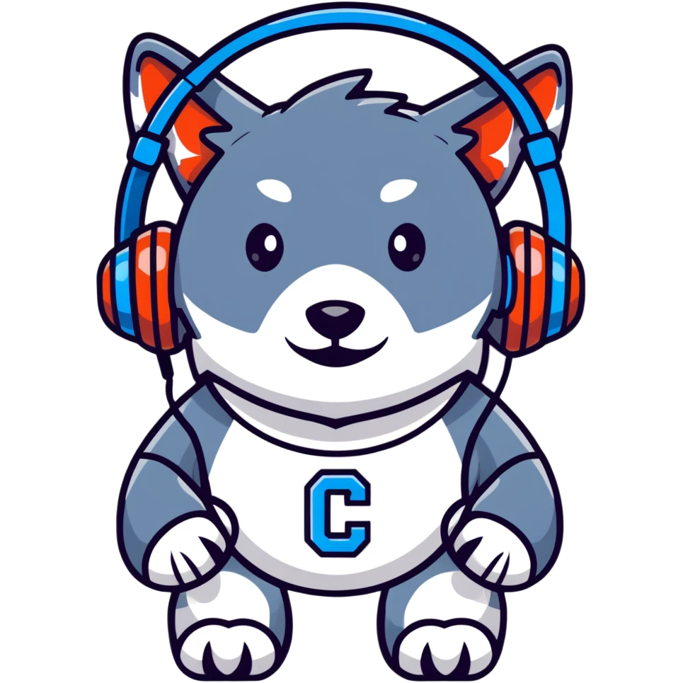 robotic wolf with digital eyes and circuit patterns wearing coach headset with football icon emoji