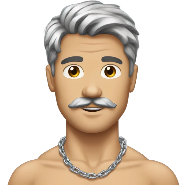Mustache man brown hair silver chains shirtless emoji