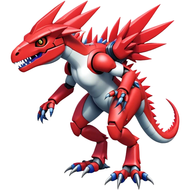 Spiky Cool Edgy Futuristic shiny colorful Digimon-Fakemon-Guilmon-Velociraptor-Mecha, full body, two legs emoji