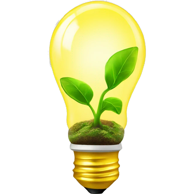 a plant sprout inside a yellow glowing idea lightbulb emoji