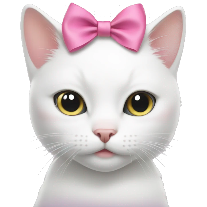 white cat with pink bow on head emoji