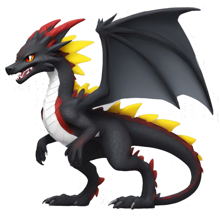Anthro Cute cool black red white yellow nargacuga-dragon sergal animal hybrid Fakemon full body emoji