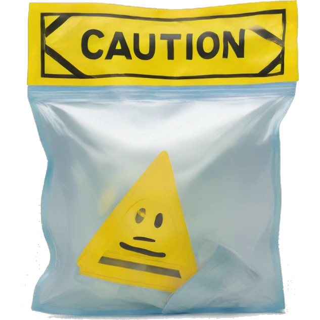 Clear ziploc bag with a yellow caution sign only on the front label emoji