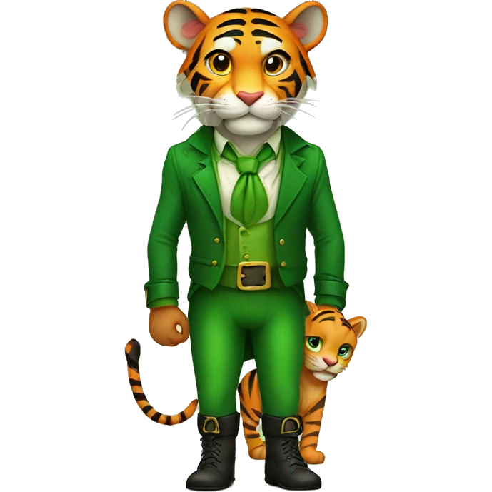 Leprechaun holding hands with a tiger  emoji