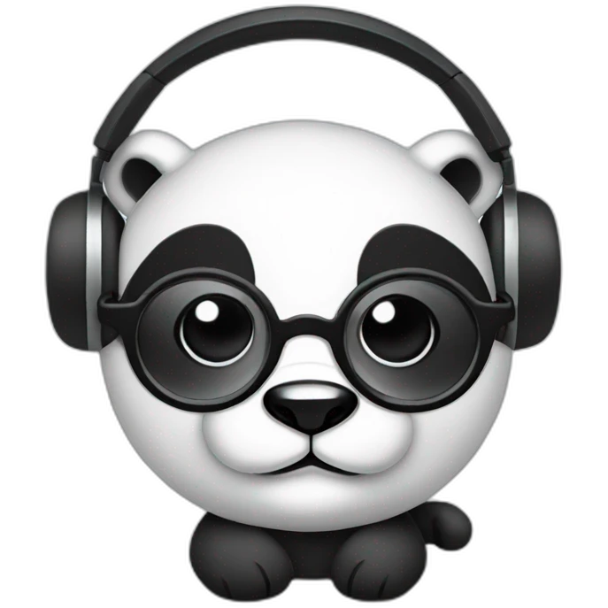 geek panda with headphone and circular glasses emoji