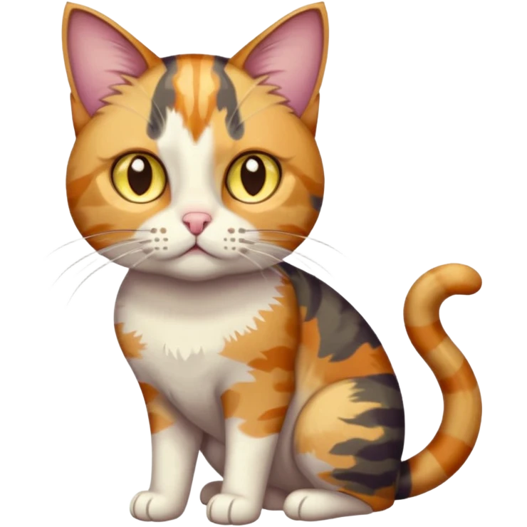 full body anxious looking colourful light patched calico tabby cat with hazel eyes emoji