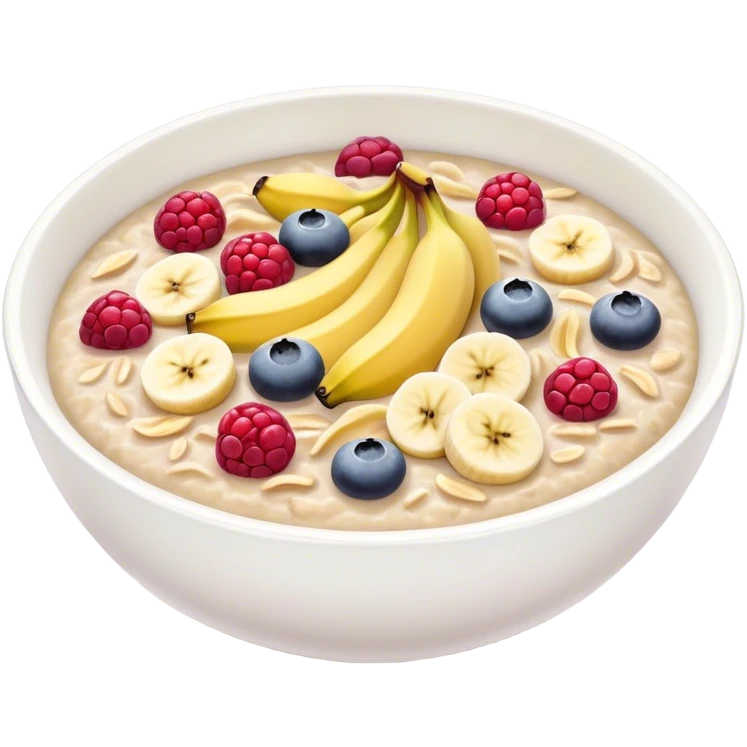 Oatmeal with banana and berries in a white bowl emoji