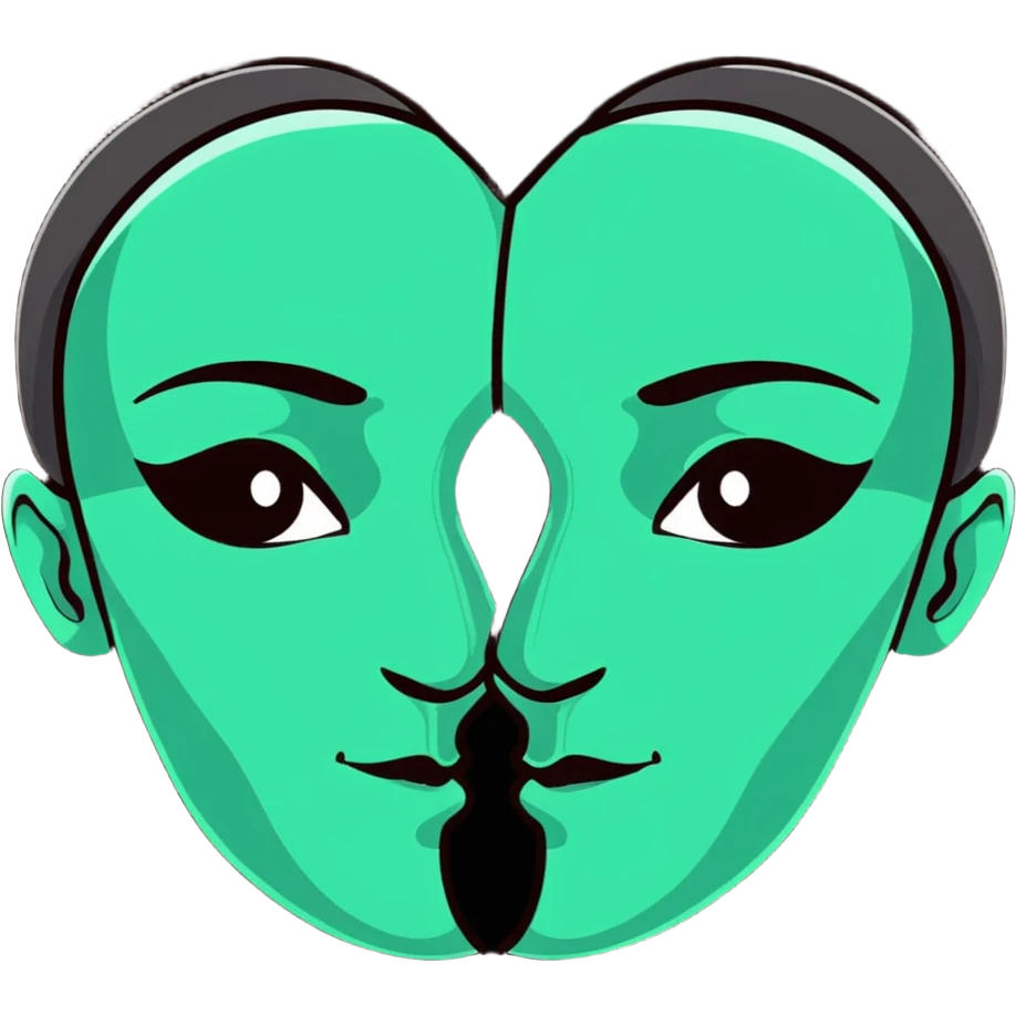 face split into two halves, one half realistic, other half art style emoji