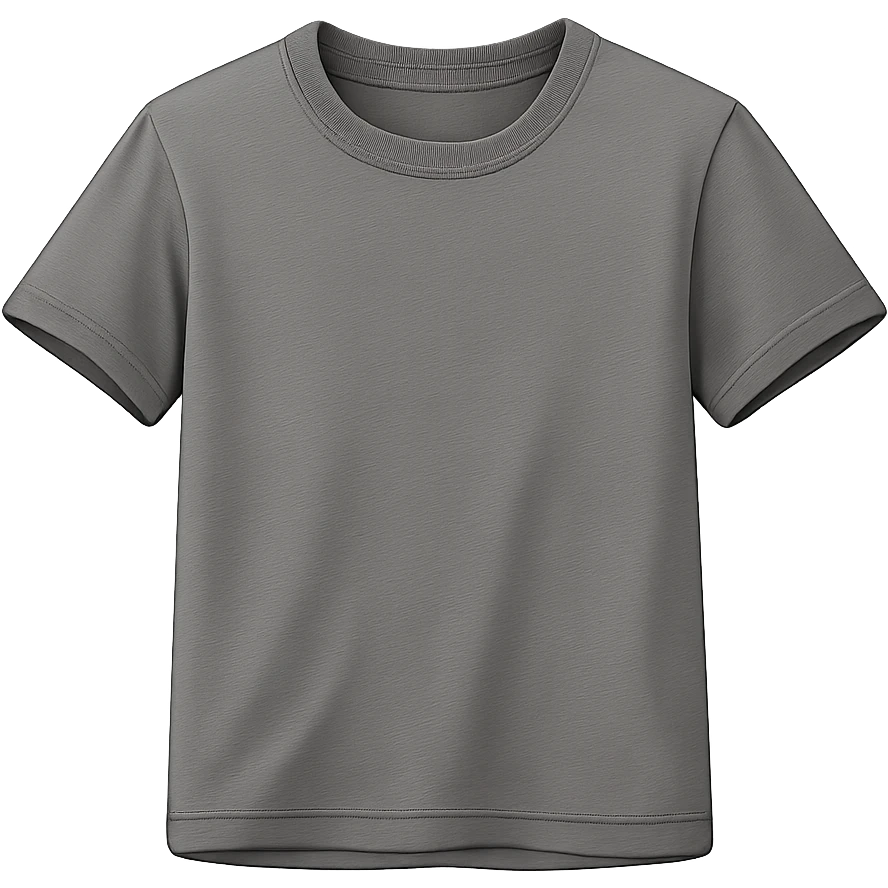 Make the grey t-shirt icon more detailed with realistic fabric folds, subtle stitching, and a visible collar. Keep the style modern and clean, no text, and no background. Maintain a transparent background to preserve the icon's clarity and simplicity. emoji