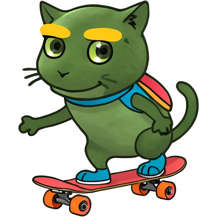 rainbow cat riding a scare board in the clouds emoji