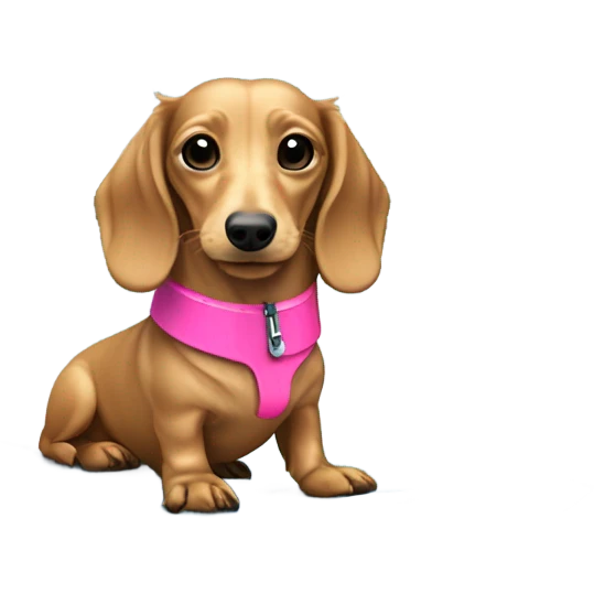 Long haired miniature dachshund cream colour with pink collar on waterskis emoji