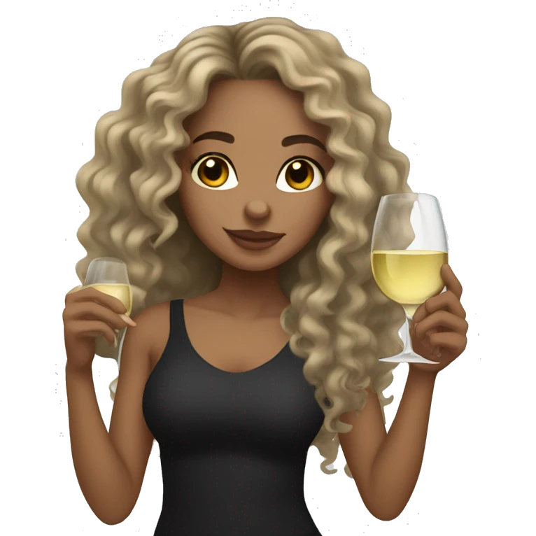light skin girl with long curly hair holding white wine wearing black tights emoji