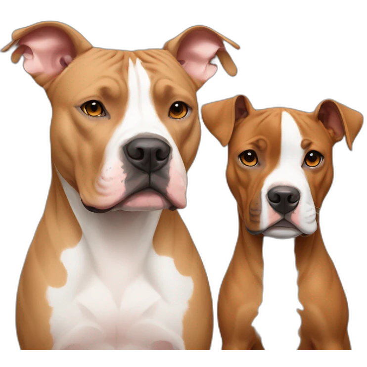 One fawn colored pitbull looks like a deer with white stripe on her face next to one copper colored pitbull boxer emoji