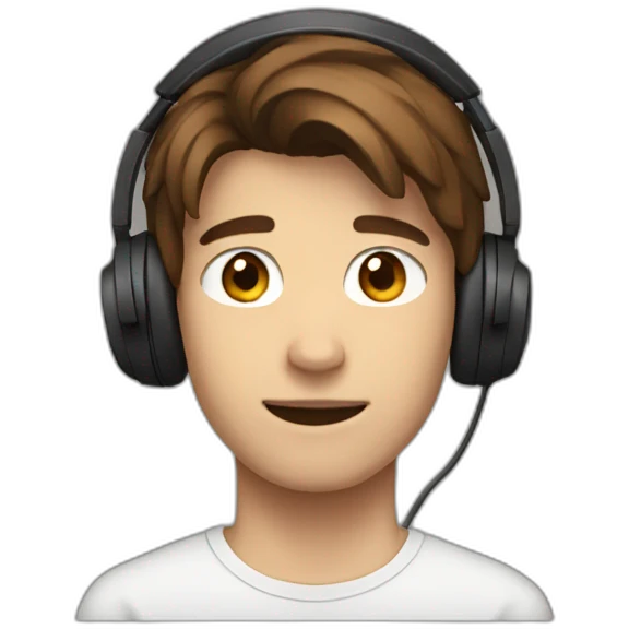 A 19 years Old boy with brown hair wearing headphones emoji