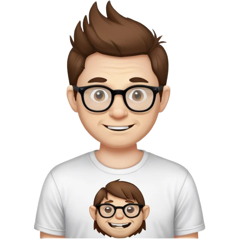 man,with pale skin. Brown hair and glasses. With troll face shirt. emoji