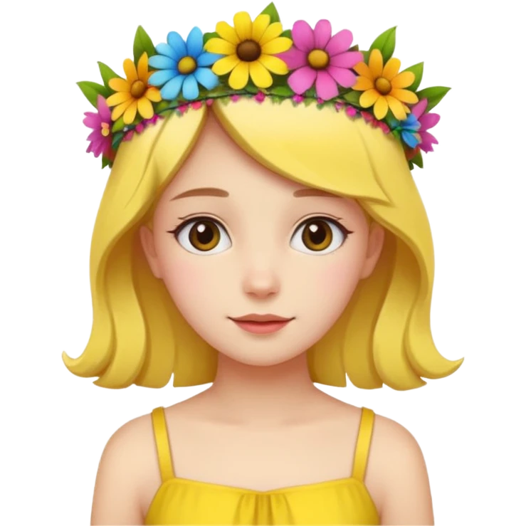 girl with flower crown in yellow dress and colored flowers emoji