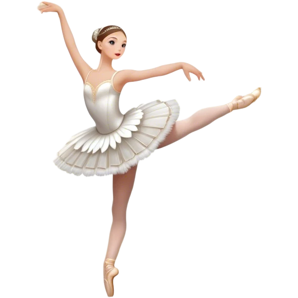 Icon for Ballet: a scene from Swan Lake, with a ballerina in a white tutu performing an elegant pose, surrounded by dramatic stage lighting and swan motifs. The icon should evoke the grandeur of the Bolshoi Theater stage. Transparent background. emoji