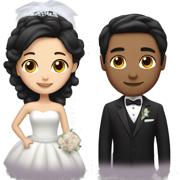 Create a bride with dark brown hair and a groom with black hair emoji