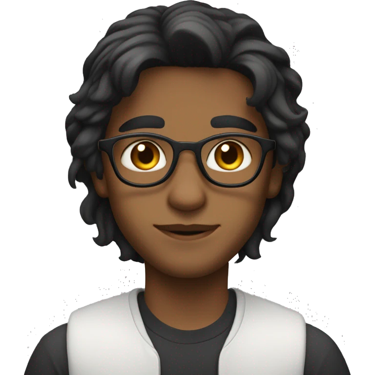 India boy middle parting black long hair hazel eyes thin glasses emoji