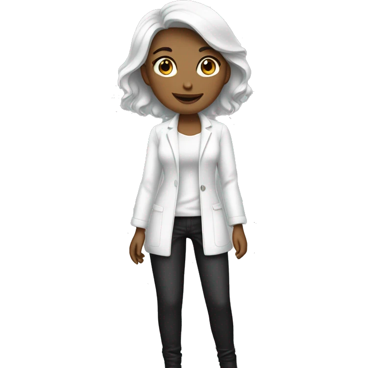 a beautiful_woman,Wearing white clothes and black pants, emoji