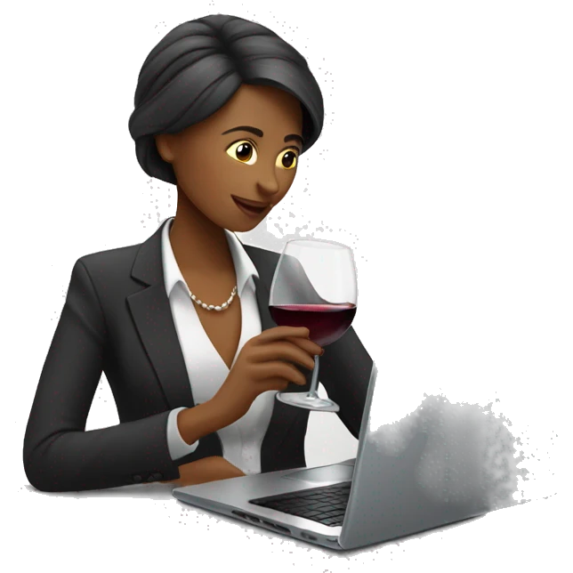 business woman drinking wine while using laptop emoji