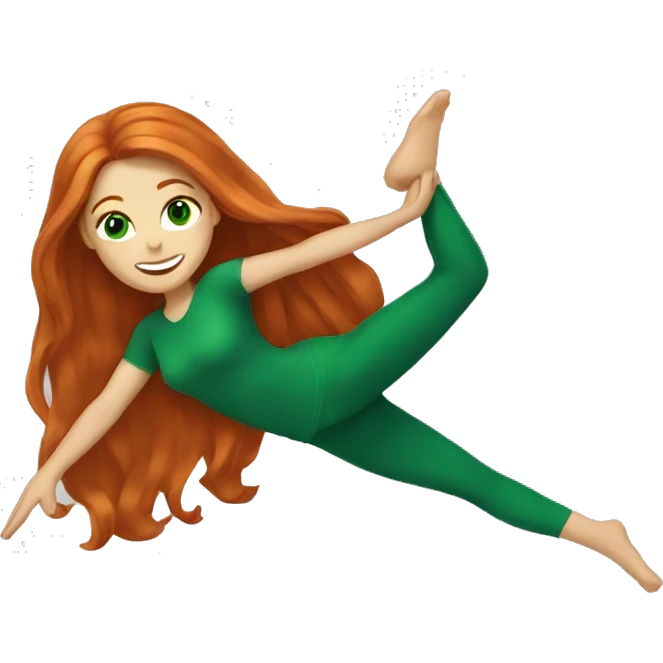 long-haired redhead woman with green eyes doing the splits emoji