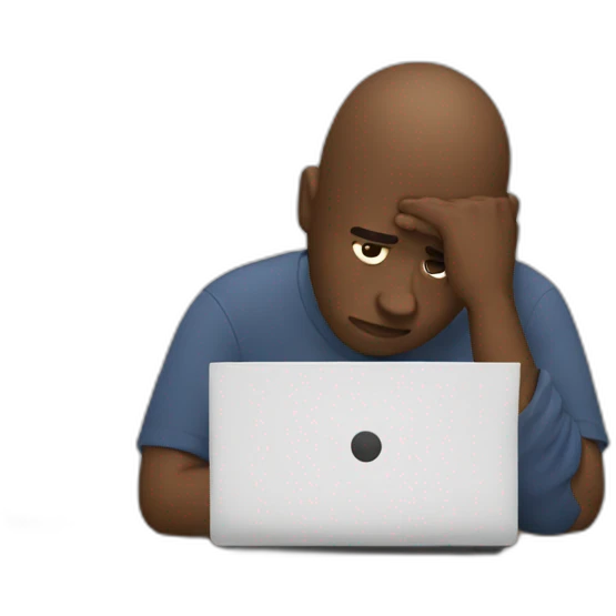 Sad man is working on computer emoji