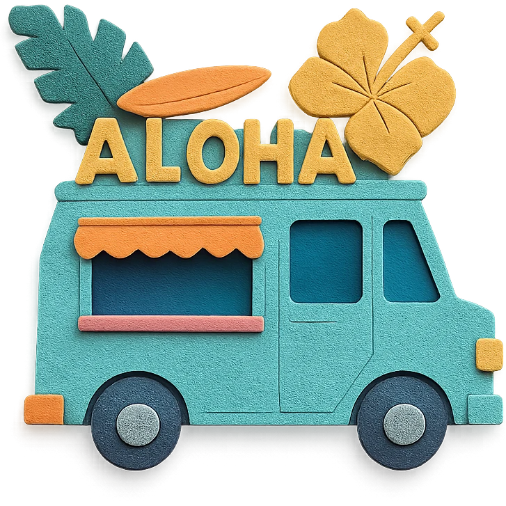 Hawaiian food truck with layered paper look and tropical details in paper craft style emoji