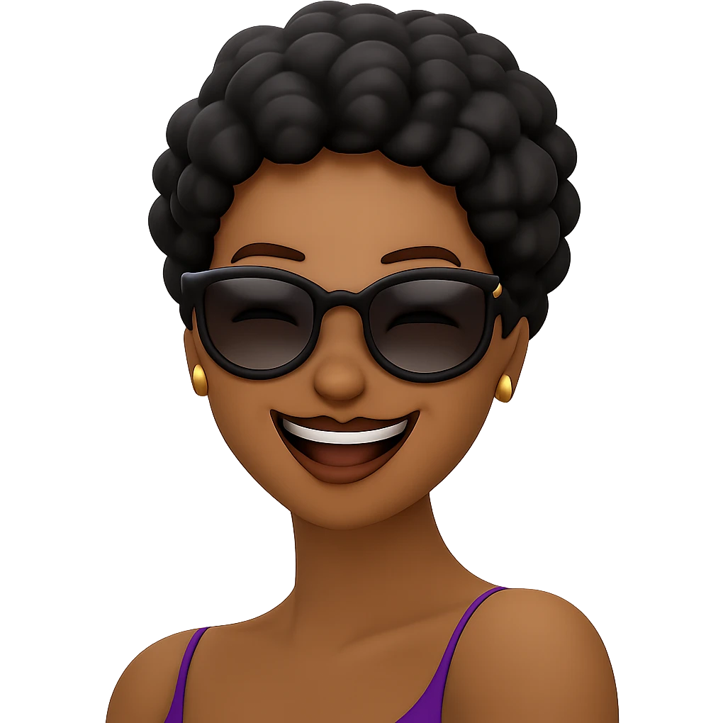 Change her facial expression to happy, keeping the same style as the reference image. emoji