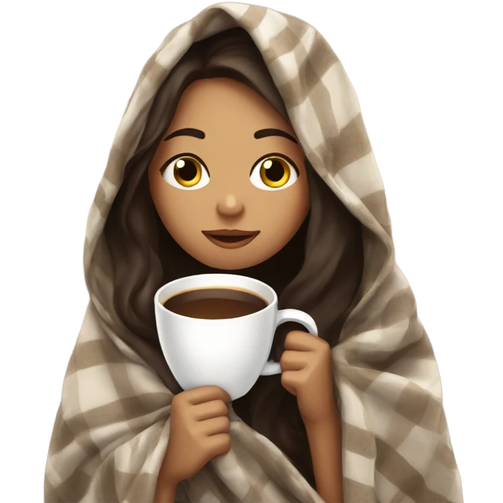 girl brunette inside a blanket sipping coffee eyes closed emoji