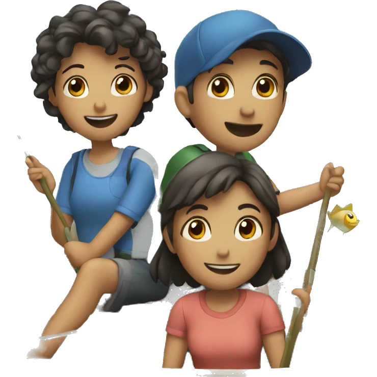 two girls and two boys fishing in a boat emoji