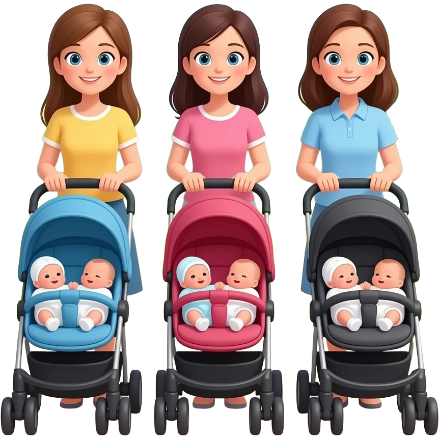 3 mothers pushing strollers with newborns emoji