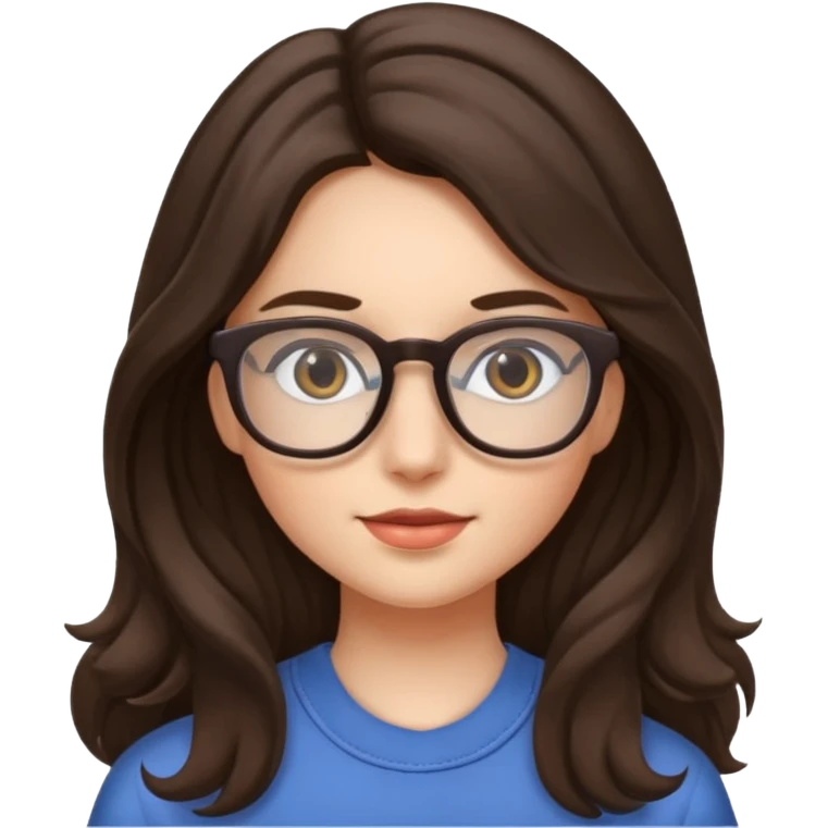 Brunette (more brunette) girl with long not to wavy hair and glasses emoji