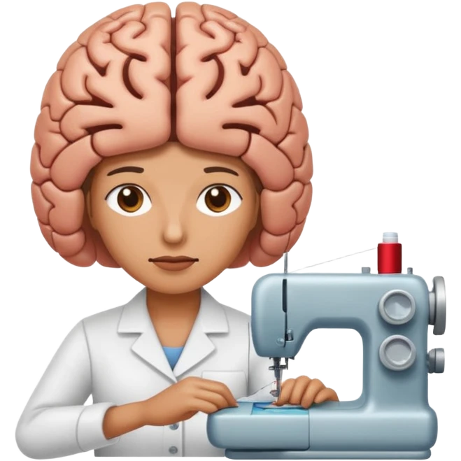 Una persona cosiendo un cerebro emoji