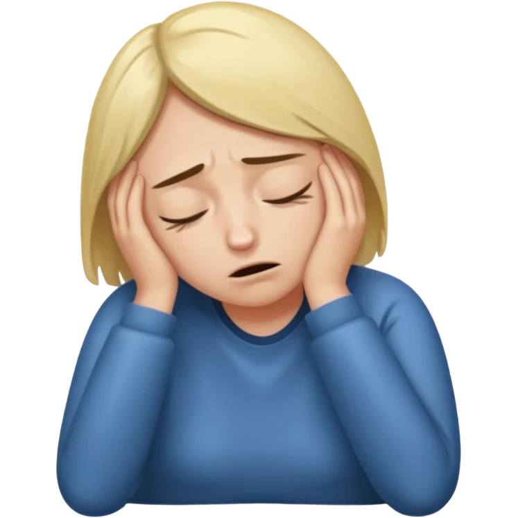 person experiencing burnout, exhausted and overwhelmed, tired eyes, slumped posture, iOS emoji style emoji