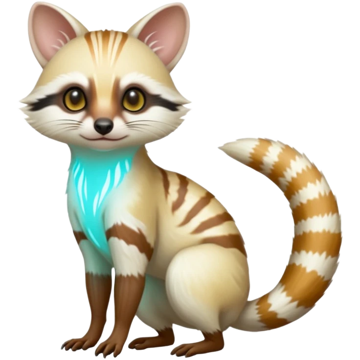 White albino neon glowing bioluminescent Genet-Numbat-Cacomistl-Tamarin-Tanuki-fusion-hybrid (full body) emoji