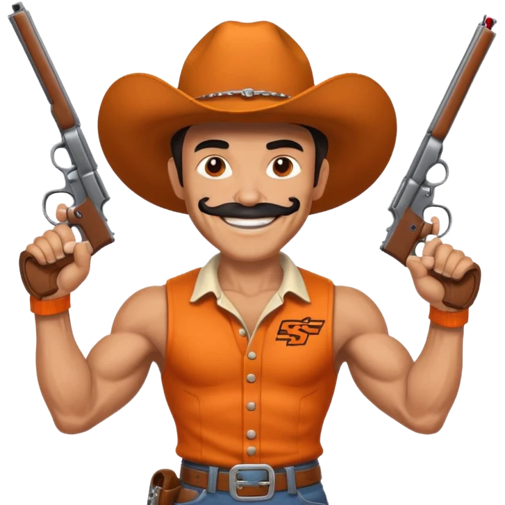 Oklahoma state university pistol Pete with a pistol in each hand emoji