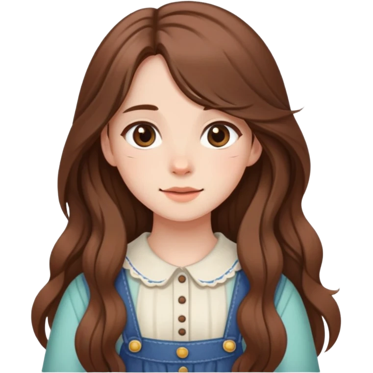 Girl with long brown hair cutely with 🥹 cottage core emoji