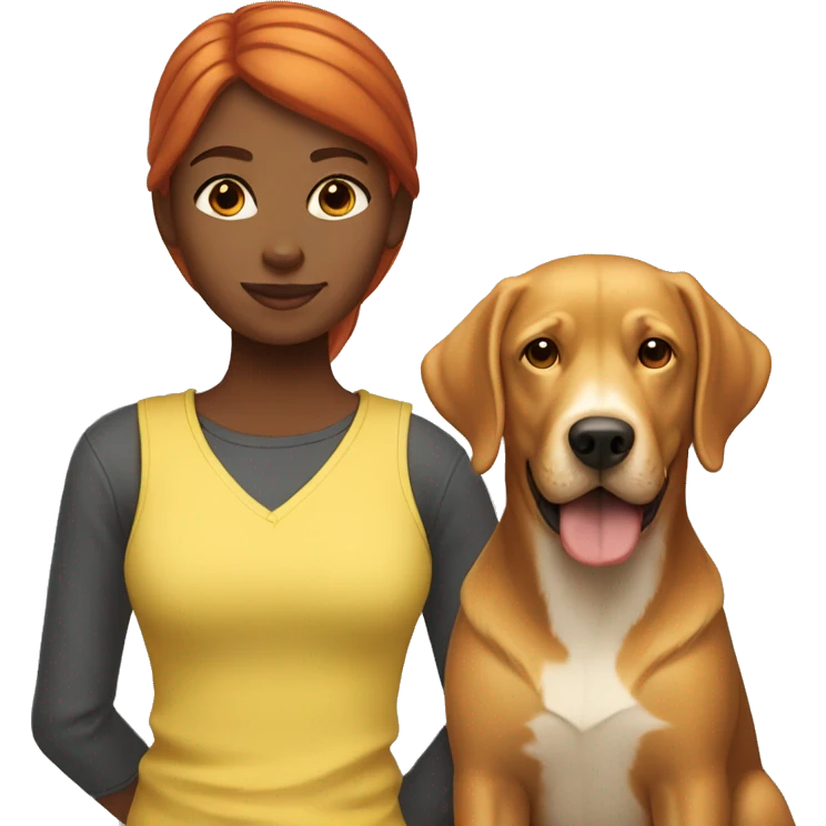 Red-haired girl with yellow Labrador dog emoji