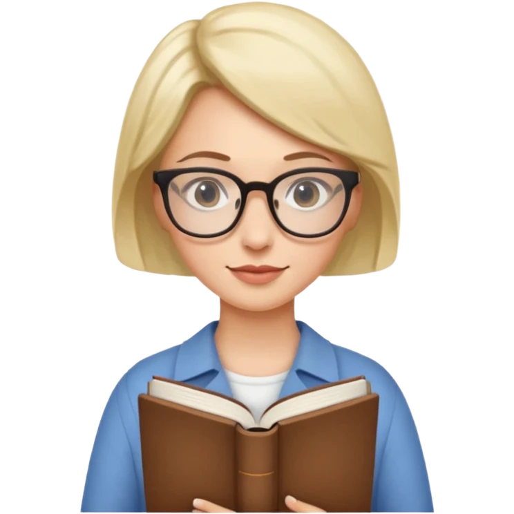 a woman with glasses holding a book emoji
