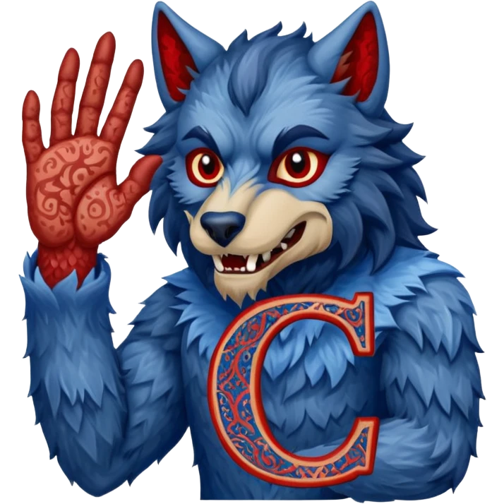 a werewolf hand just the hand holding the letter c make the c made out of persian carpet texture emoji