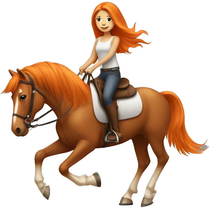 Tan girl with long orange hair riding a horse emoji