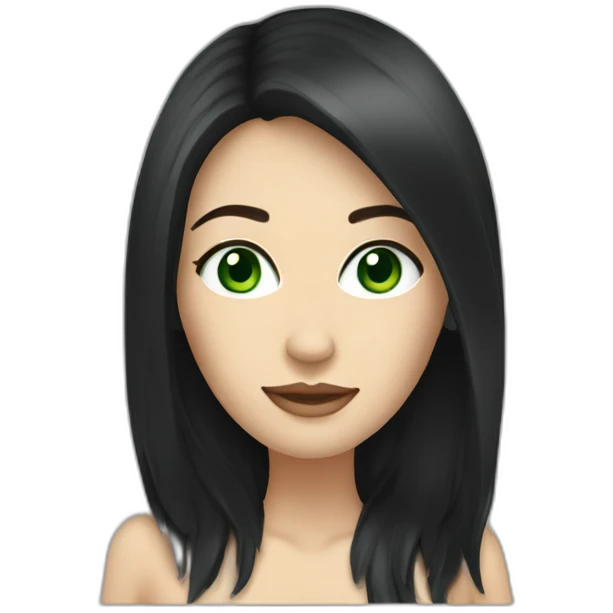 Caucasian woman with long black hair and green eyes emoji