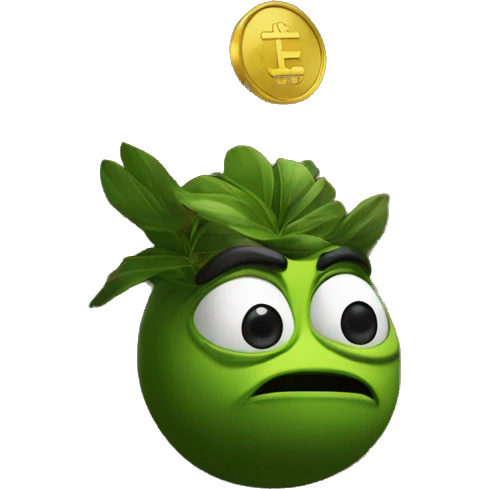 a Pepe sits under a tree of coins emoji