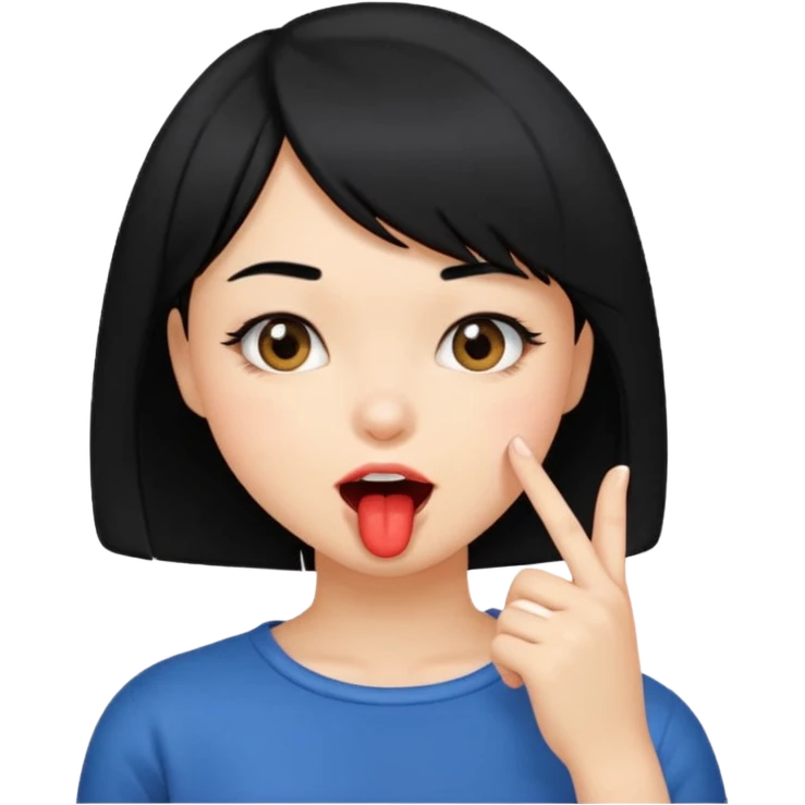 Chicas con pelo negro y corte bob haciendo que se muerde uno de sus dedos de manera picara, puedes hacer que se muerda el dedo sin sacar la lengua. Solo una mano emoji