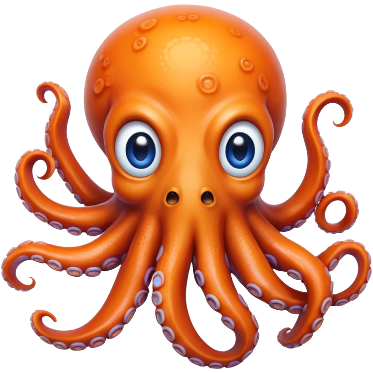Cinematic Realistic Comical Octopus Portrait Emoji, Head tilted dramatically with an exaggeratedly amused expression, featuring a striking, glossy orange body adorned with bold blue rings and wide, expressive eyes brimming with playful disbelief; rendered with vivid natural textures and dynamic highlights, high shine, dramatic yet playful, styled with an air of cheeky ocean mischief, soft glowing outline, capturing the essence of a spirited and over‐the‐top octopus that looks ready to squirt ink its way into viral fame! emoji
