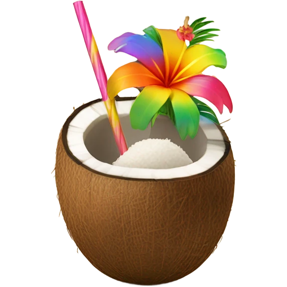 Coconut with straw and flower in emoji