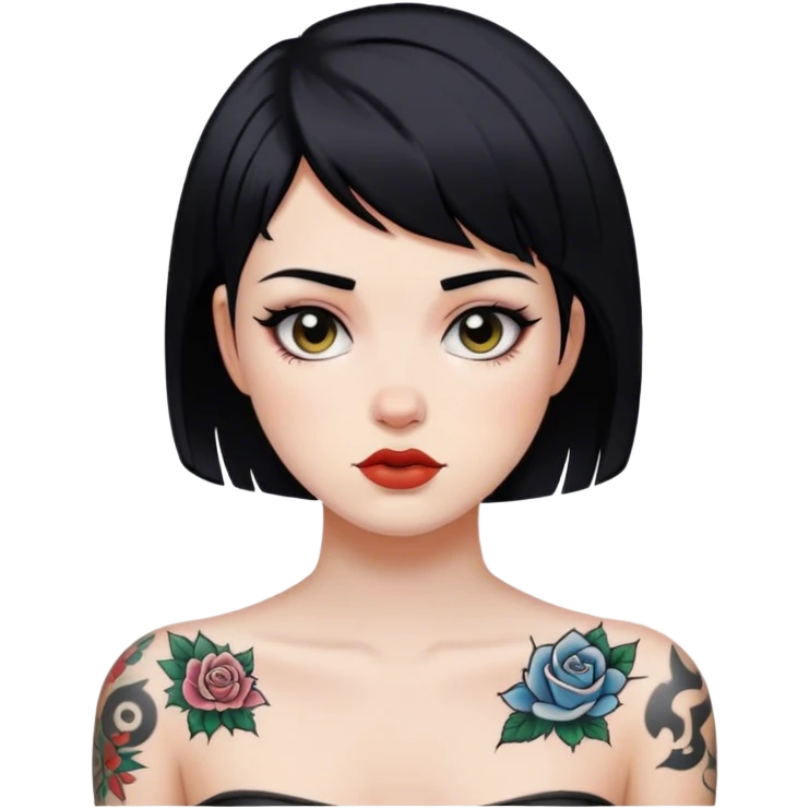 girl with tattoo and black short hair white skin emoji